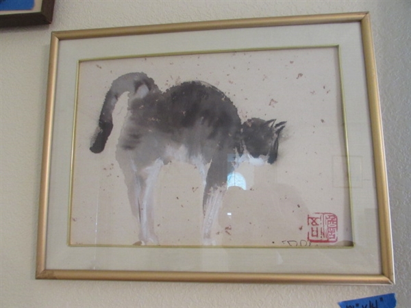 DEHONG CHEN CAT CHINESE INK & WATERCOLOR PRINT