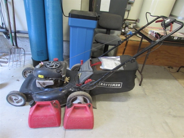 EZ WALK-VARIABLE SPEED CRAFTSMAN LAWN MOWER & FUEL CANS