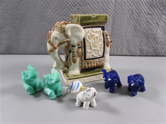 VINTAGE CERAMIC ELEPHANT ASHTRAY & SMALL FIGURINES
