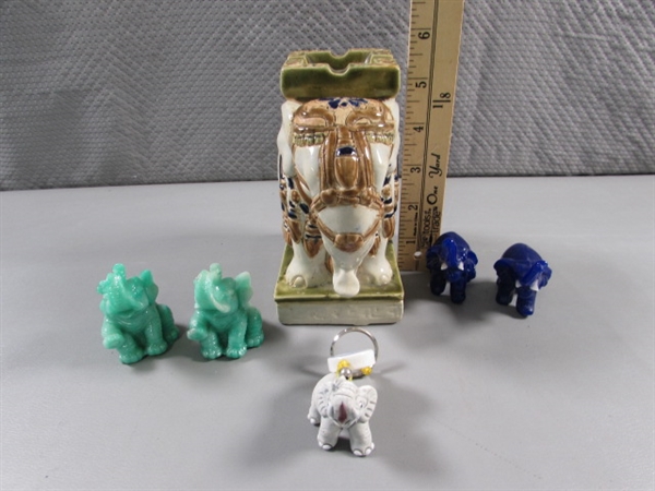 VINTAGE CERAMIC ELEPHANT ASHTRAY & SMALL FIGURINES