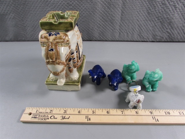 VINTAGE CERAMIC ELEPHANT ASHTRAY & SMALL FIGURINES