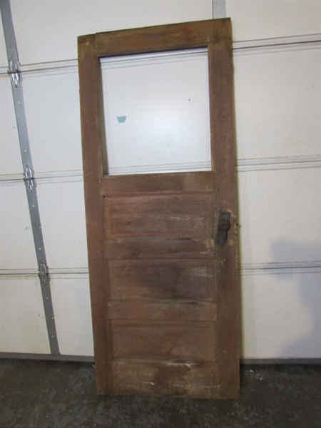 ANTIQUE SOLID WOOD DOOR WITH WINDOW - NO GLASS