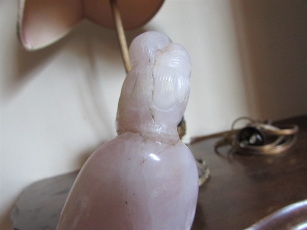 SMALL 1/2 TABLE & CHINESE ROSE QUARTZ CARVED LAMP
