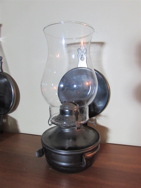 PAIR OF OIL LAMPS W/WALL BRACKETS