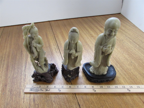 CARVED STONE HAPPY ASIAN FIGURINES