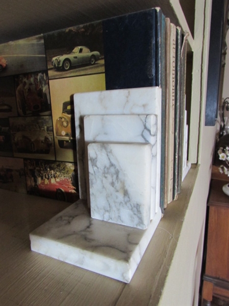 1960'S AUTOMOBILE QUARTERLY BOOKS & MARBLE BOOKENDS