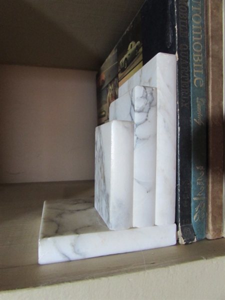 1960'S AUTOMOBILE QUARTERLY BOOKS & MARBLE BOOKENDS