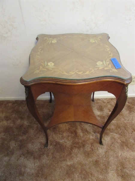 ANTIQUE MARQUETRY INLAY SIDE TABLE - MATCHES TABLE IN LOT #110