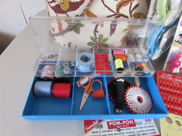 SEWING BASKETS WITH NOTIONS AND KNITTING SUPPLIES