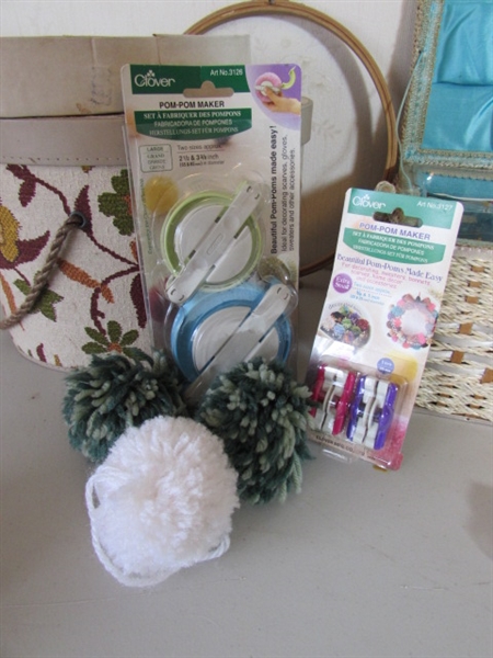 SEWING BASKETS WITH NOTIONS AND KNITTING SUPPLIES