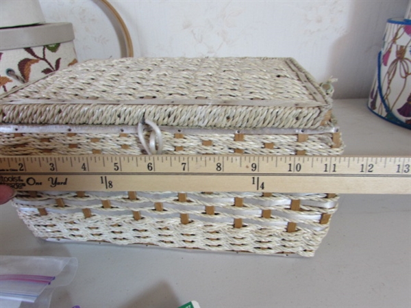 SEWING BASKETS WITH NOTIONS AND KNITTING SUPPLIES