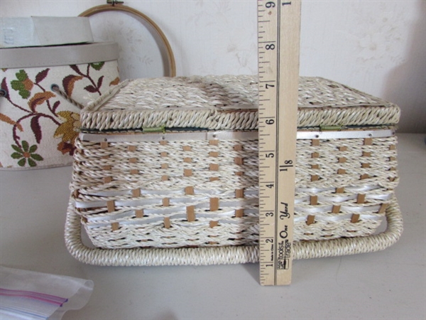 SEWING BASKETS WITH NOTIONS AND KNITTING SUPPLIES