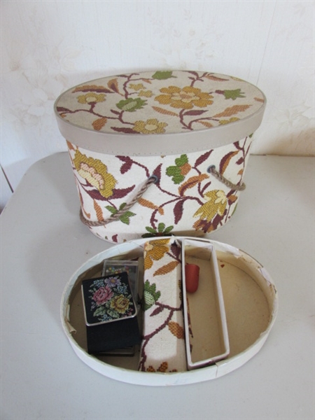 SEWING BASKETS WITH NOTIONS AND KNITTING SUPPLIES