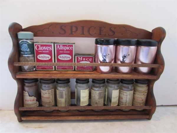 VINTAGE SPICE RACKS WITH CONTAINERS & SPICES