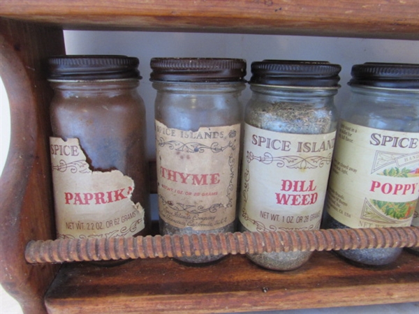VINTAGE SPICE RACKS WITH CONTAINERS & SPICES