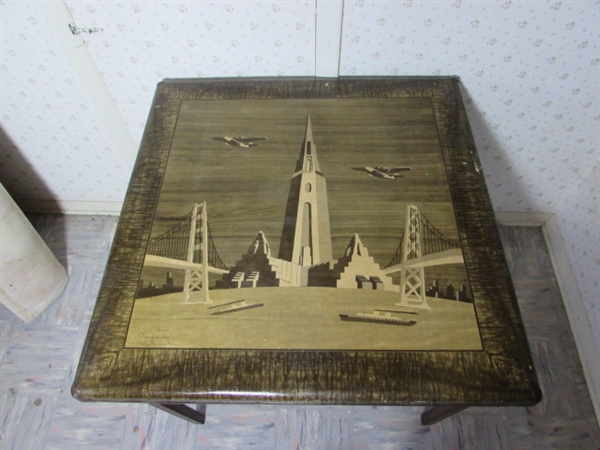VINTAGE 1939 WORLD'S FAIR TOWER OF THE SUN SOUVENIR CARD TABLE