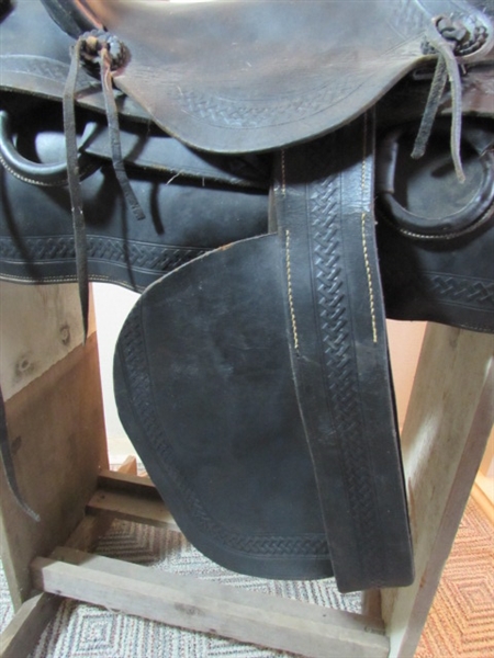 ANTIQUE 'DODSON SADDLERY' SADDLE W/STAND