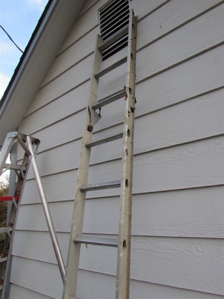 8' STOKES ORCHARD LADDER & PART OF AN EXTENSION LADDER