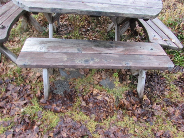 WOODEN PICNIC TABLE & 4 BENCHES