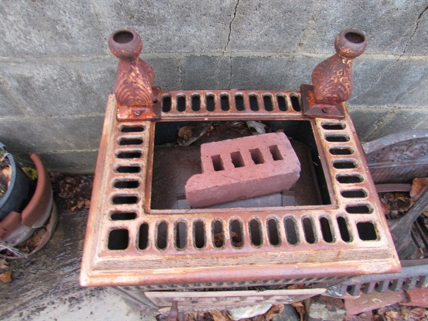 OLD STOVE & CAST IRON FIREPLACE GRATE? & MORE