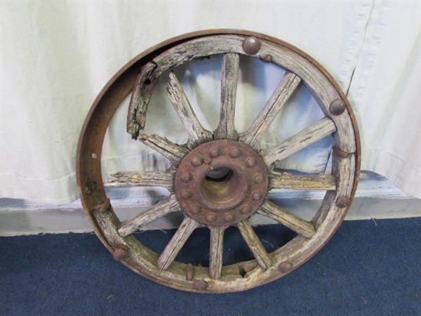 ANTIQUE METAL WHEEL W/WOODEN SPOKES