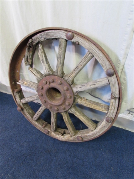 ANTIQUE METAL WHEEL W/WOODEN SPOKES