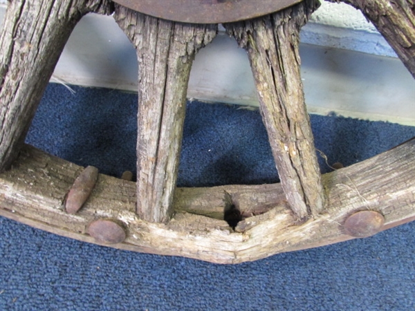 ANTIQUE METAL WHEEL W/WOODEN SPOKES