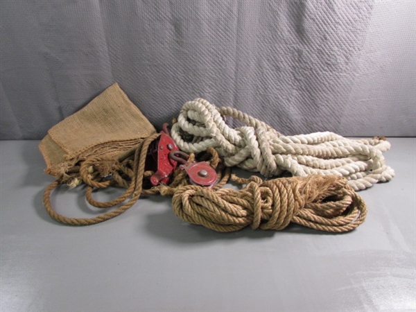 ROPES, BURLAP & PULLEY
