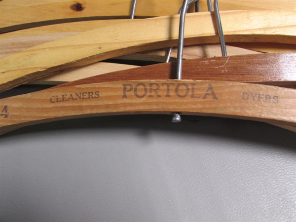ASSORTED WOODEN HANGERS-A FEW WITH STAMPED LOCATIONS