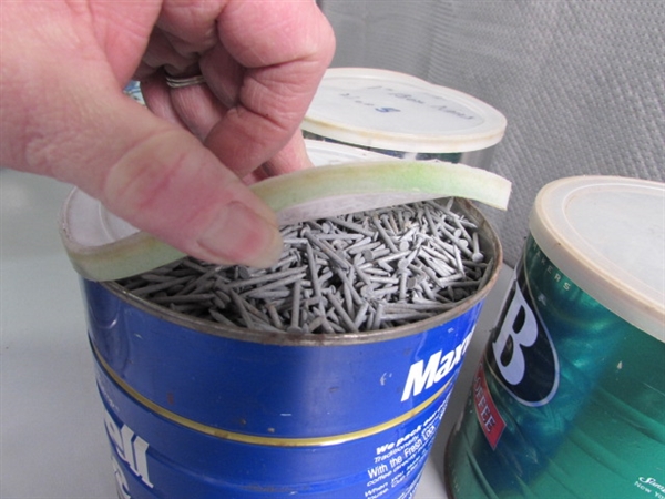 4 COFFEE TINS FULL OF 1 NAILS