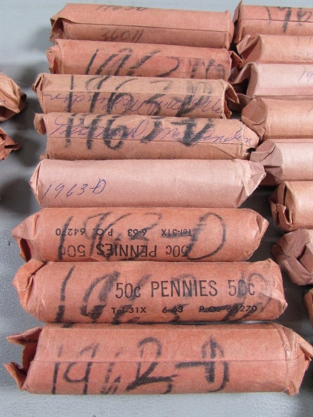 39 ROLLS OF US PENNIES 1959-65