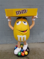 M&M YELLOW CHARACTER CANDY STORE DISPLAY W/STORAGE TRAY ROLLING WHEELS