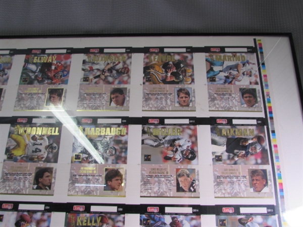 FRAMED SHEET OF UNCUT FOOTBALL CARDS