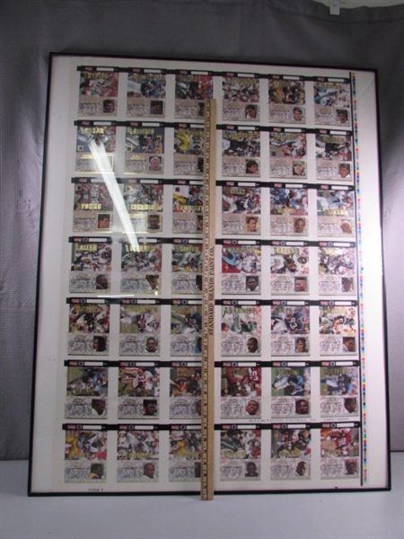 FRAMED SHEET OF UNCUT FOOTBALL CARDS