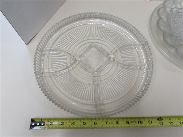 VINTAGE & MODERN PRESSED GLASS PLATES, PLATTERS & MORE