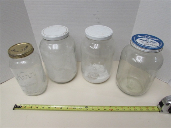 3 1-GALLON GLASS JARS & A 1/2 GALLON KERR JAR