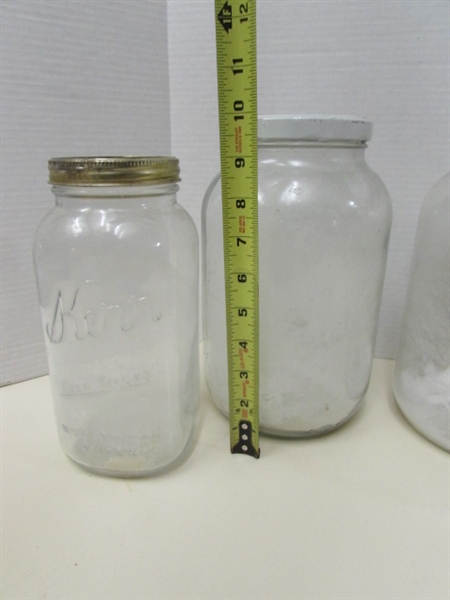 3 1-GALLON GLASS JARS & A 1/2 GALLON KERR JAR