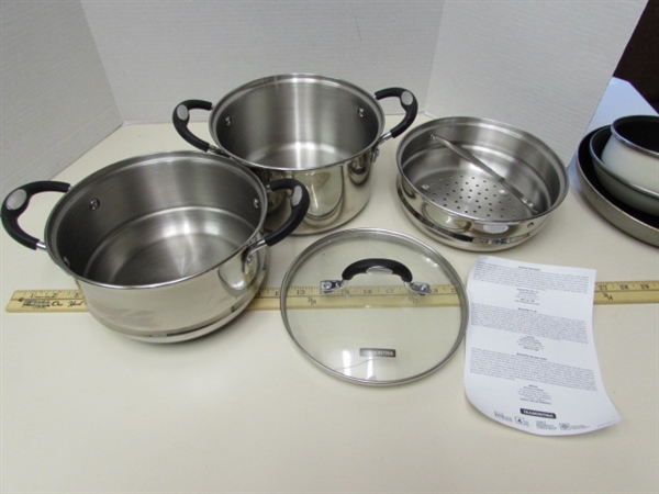 NEW TRAMONTINA DOUBLE BOILER/STEAMER & ASSORTED COOKWARE
