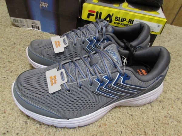 NEW - 3 PAIRS MEN'S SIZE 10.5 ATHLETIC/WORK SHOES - SKETCHERS, FILA & AVIA