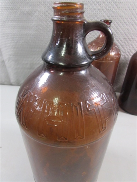 ASSORTED SIZES OF VINTAGE BLEACH/CLOROX BROWN GLASS BOTTLES