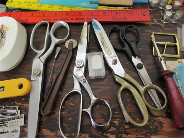 LARGE ASSORTMENT OF SEWING SUPPLIES & TOOLS