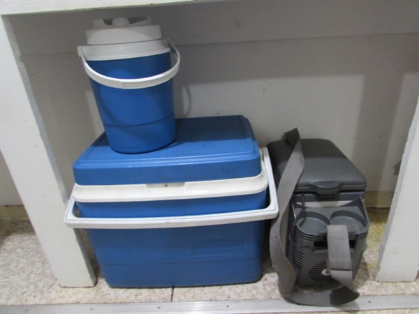 ICE CHEST, INSULATED THERMOS & 12-VOLT ELECTRIC COOLER