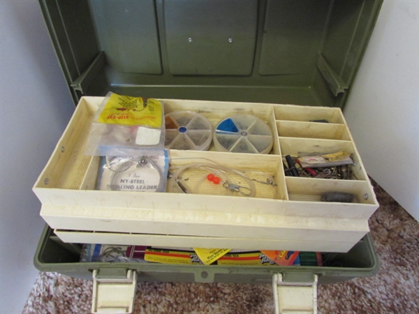 TACKLE BOX W/TACKLE, LEAD WEIGHTS & MORE