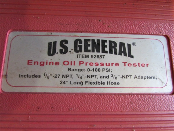 US GENERAL OIL PRESSURE TESTER & ASST OIL FILTER WRENCHES