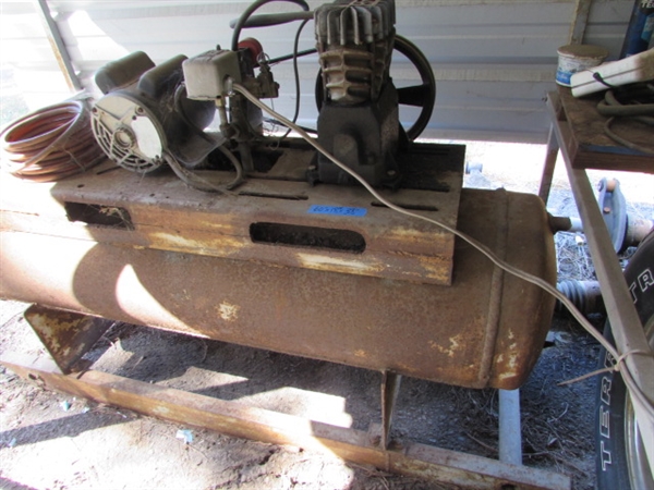 LARGE OLD HORIZONTAL AIR COMPRESSOR - WORKS GREAT