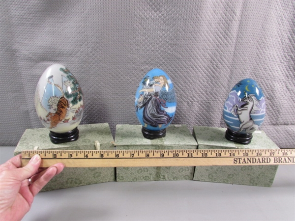 HAND PAINTED GLASS EGGS WITH BASES