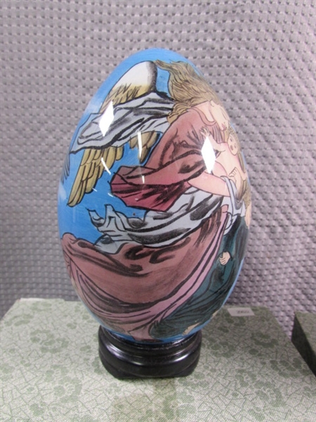 HAND PAINTED GLASS EGGS WITH BASES