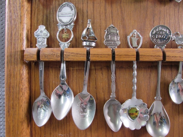 LARGE SOUVENIR SPOON COLLECTION ON DISPLAY BOARD