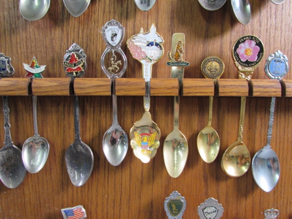 LARGE SOUVENIR SPOON COLLECTION ON DISPLAY BOARD