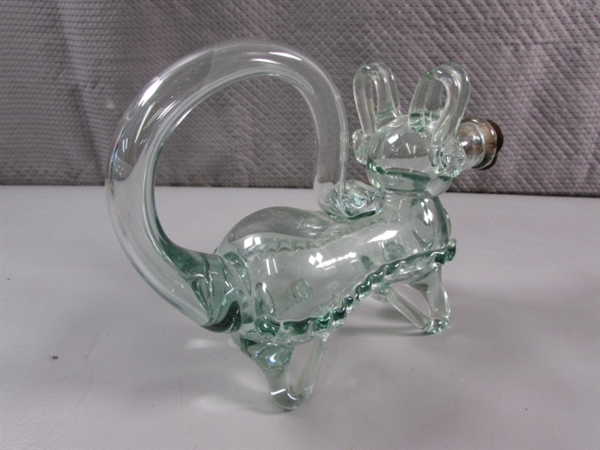HAND BLOWN GLASS DECANTER & CARVED STONE VASE